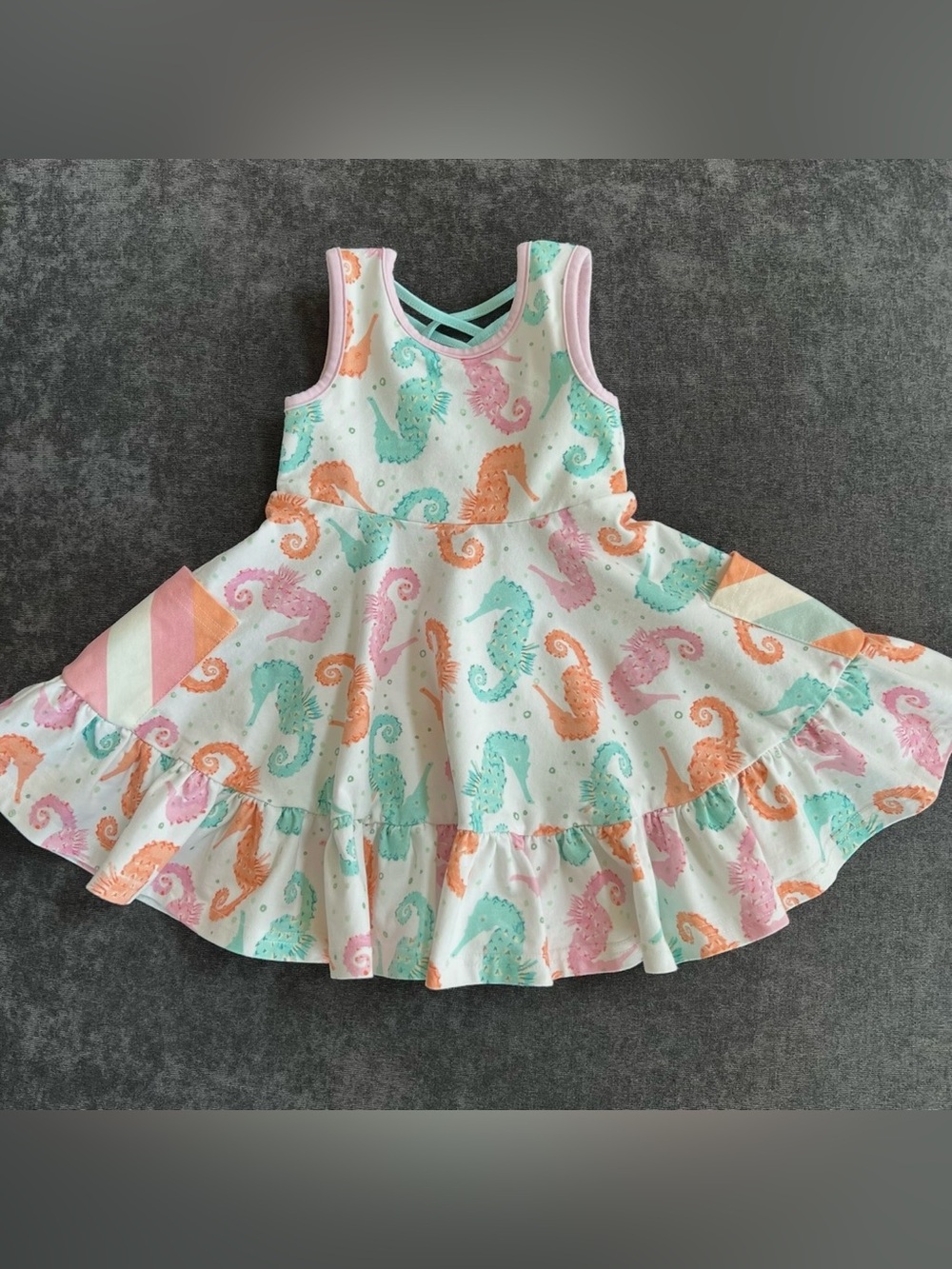 SweetHoney Girls Flair Dress in Seahorses Size 12 Months